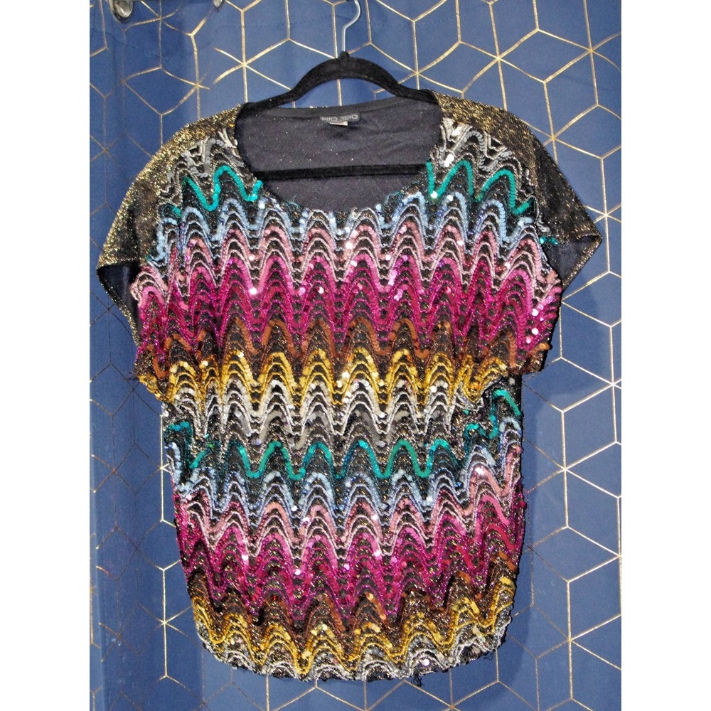 Vintage 80s Rio Rainbow Sequined‎ Ladies Top Union Made USA VGUC L/XL